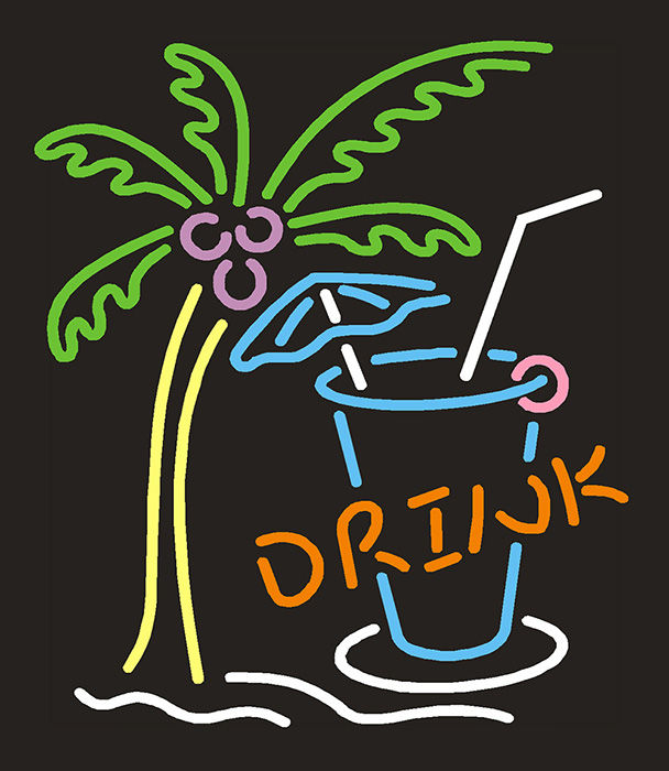 Drink Glass with Plam Tree Neon Sign