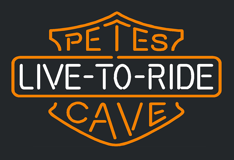 Live To Ride Petes Cave Logo Neon Sign