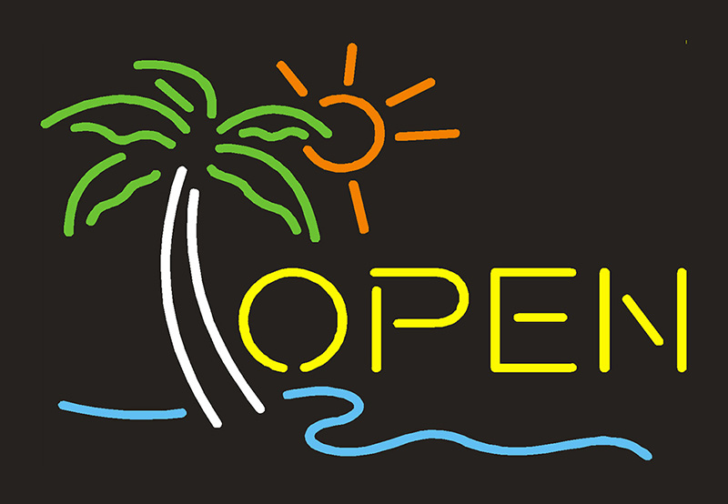 Open Palm Tree Sun Neon Sign