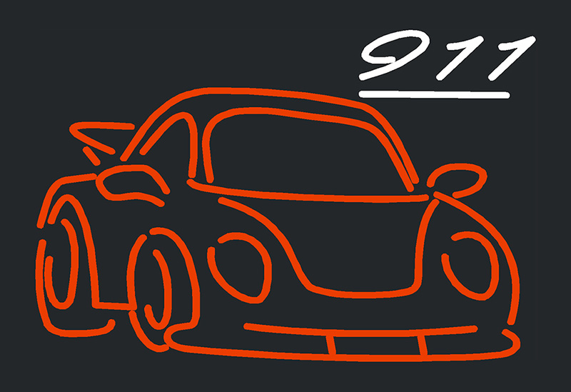 Red Car 911 Logo Neon Sign