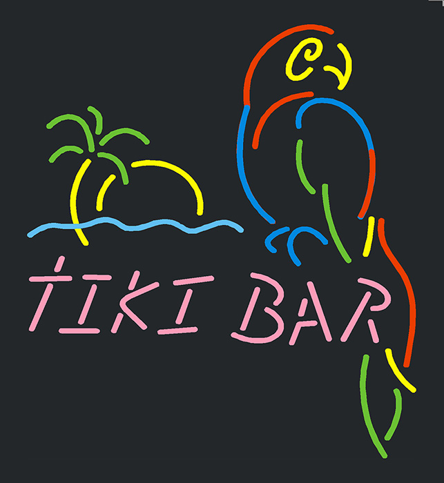 Tiki Bar with Parrot Neon Sign
