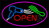 Open Dryer And Comb Logo Hair Neon Sign
