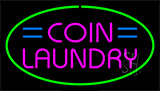 Pink Coin Laundry Green Border Neon Sign