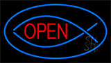 Fish Open Blue Neon Sign