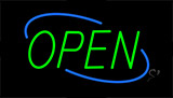 Open Green Letters With Blue Border Neon Sign