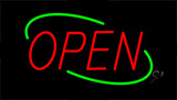 Open Red Letters With Green Border Neon Sign