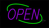 Open Green Border Purple Letters Neon Sign