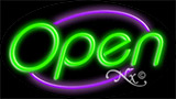 Green Open With Purple Border Neon Sign