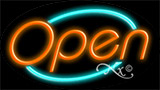 Orange Open With Aqua Border Neon Sign