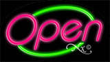 Pink Open With Green Border Neon Sign