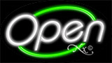 White Open With Green Border Neon Sign