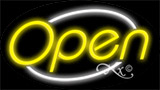 Yellow Open With White Border Neon Sign