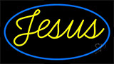 Cursive Blue Jesus Neon Sign