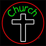 Green Church With Cross Neon Sign