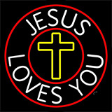Jesus Loves You With Red Border Neon Sign