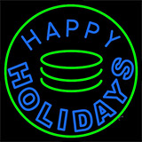 Blue Happy Holidays Block Neon Sign
