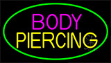 Blue Body Piercing With Green Neon Sign