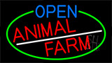 Open Animal Farm With Green Border Neon Sign