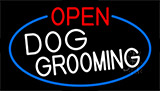 Open Dog Grooming With Blue Border Neon Sign