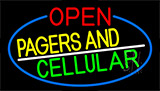 Open Pagers And Cellular With Blue Border Neon Sign