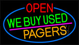 Open We Buy Used Pagers With Blue Border Neon Sign