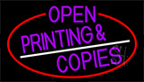 Purple Open Printing And Copies With Red Border Neon Sign