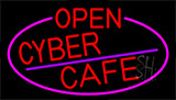 Red Open Cyber Cafe With Pink Border Neon Sign