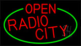 Red Open Radio City With Green Border Neon Sign
