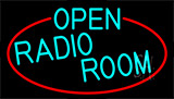 Turquoise Open Radio Room With Red Border Neon Sign
