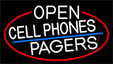 White Open Cell Phones Pagers With Red Border Neon Sign