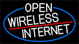 White Open Wireless Internet With Blue Border Neon Sign