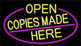 Yellow Open Copies Made Here With Pink Border Neon Sign