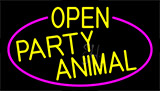 Yellow Open Party Animal With Pink Border Neon Sign