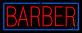 Red Block Barber With Blue Border Neon Sign
