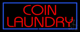 Red Coin Laundry Blue Border Neon Sign