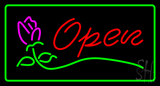 Red Open Rose Green Border Neon Sign