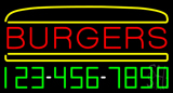 Burgers Inside Burger With Phone Number Neon Sign