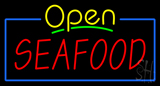 Open Seafood With Blue Border Neon Sign