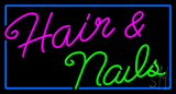 Cursive Hair And Nails With Blue Border Neon Sign