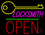 Locksmith Logo Block Open Green Line Neon Sign