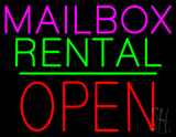 Mailbox Rental Block Open Green Line Neon Sign