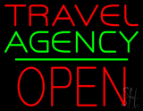 Travel Agency Open Block Green Line Neon Sign
