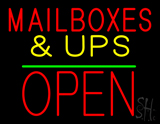 Mail Boxes And Ups Open Block Green Line Neon Sign