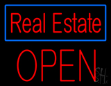 Real Estate Blue Border Block Open Neon Sign