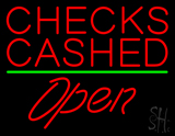 Red Checks Cashed Green Line Open Neon Sign
