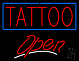Red Tattoo Blue Border Open White Slant Neon Sign