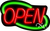 Deco Style Red Open With Green Border Neon Sign
