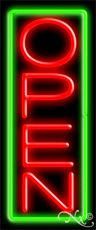 Red Open With Green Border Vertical Neon Sign