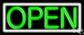 White Border With Green Open Neon Sign