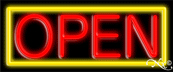 Yellow Border With Red Open Neon Sign